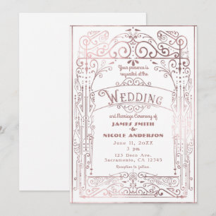 Convites Dourado Branco e Rosa Casamento Deco Vitoriano Ant
