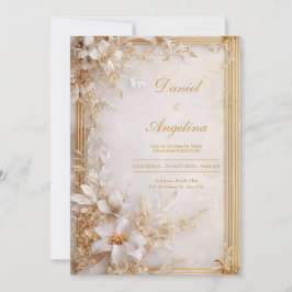 Convites Dourado Branco Floral Mármore Glamouroso Casamento