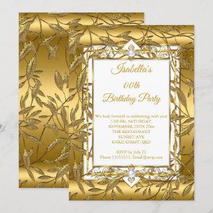 Convites Dourado Branco Pérola Damasco Festa de Aniversário