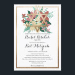 Convites Dourado branco rosa, cor-de-rosa, Bat Mitzvah Hebr<br><div class="desc">Este convite moderno e elegante do morcego mitzvah com o nome hebraico é perfeito para o dia especial do seu filho. Apresenta uma folha de ouro falsa, estrela de David e borda em cima de terracota, branco de marfim, rosa-mauve, verde-musgo e buquê de ilustração de flores verdes da floresta e...</div>