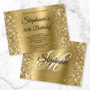 Convites Dourado Brilhante Monograma Elegante Aniversário d