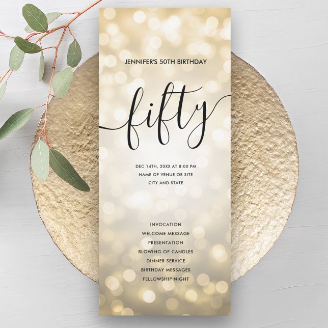 Convites Dourado brilho acende 50º Programa de Aniversário (Gold Glitter Lights 50th Birthday Programs )