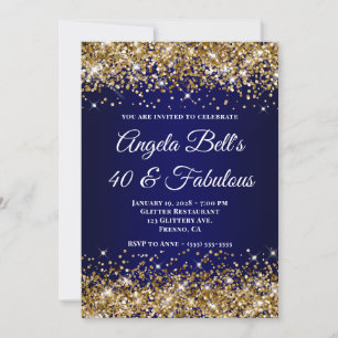 Convites Dourado Brilho Azul Naval Ombre 40 & Fabuloso