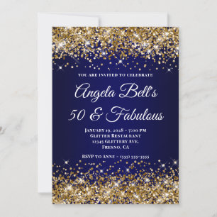 Convites Dourado Brilho Azul Naval Ombre 50 & Fabuloso