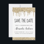 Convites Dourado brilho branco brilhante Doce 16 Salve a da<br><div class="desc">Branca e Dourada Glitter Glitter Doce Dezesseis a Festa de aniversário de 16 Meninas Salvem o Convite de Data. Este convite é perfeito para a elegante e moderna Festa de aniversário Glitter Glitter 16,  que procura celebrar no estilo da moda.</div>