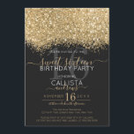 Convites Dourado brilho negro moderno Confetti Sweet 16<br><div class="desc">O elegante, glamouroso e moderno convite de aniversário de dezesseis anos é perfeito para a jovem adolescente contemporânea e na moda. Ele apresenta um falso bloco colorido de configuração brilhante de brilho dourado esparso em cima de um simples fundo preto com um grande número "16" em um tom dourado correspondente....</div>