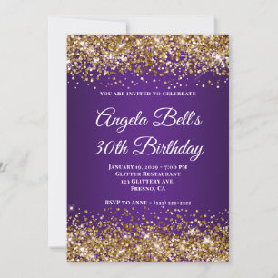 Convites Dourado Brilho Roxo Real Monograma 30º Aniversário