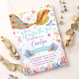 Convites Dourado brilho | Sereia Sob O Aniversário Do Mar