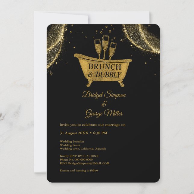Convites Dourado Brunch e Casamento de Borracha Negra (Frente)