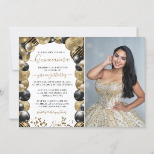 Convites Dourado Buraco Negro Quinceanera Balão de Foto Inv