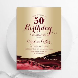 Convites Dourado Burgundy Red Agate 50º Aniversário