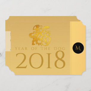 Convites Dourado Cachorro Chinês Papercut 2018 Monograma Co