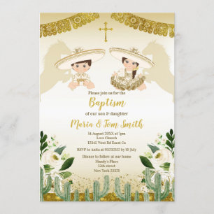 Convites Dourado Cactus Birthday Baptism Fiesta Twin