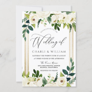 Convites Dourado Casamento Belo e Legal Floral Branco