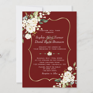 Convites Dourado Casamento Borgonha das Flores Brancas Eleg