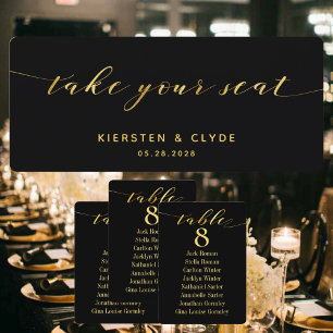 Convites Dourado Casamento Caligráfico Leve seu assento