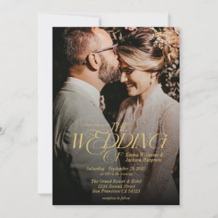 Convites Dourado Casamento com Fotografia Elegante Moderna