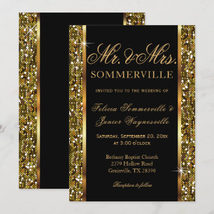 Convites Dourado Casamento de Confetti Glitter