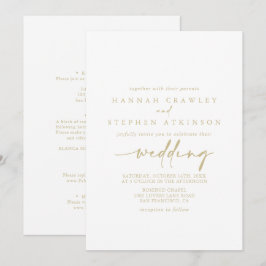 Convites Dourado Casamento de Frente e Traseira Moderno Ele