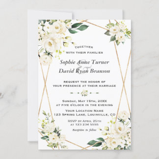 Convites Dourado Casamento de Monograma das Flores Brancas