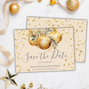 Convites Dourado Casamento de Natal Beige Salve a Data