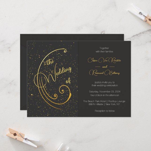 Convites Dourado Casamento de Speckle (Frente/Verso In Situ)