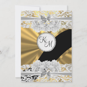Convites Dourado casamento elegante com monograma branco