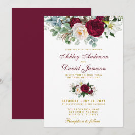 Convites Dourado Casamento Floral da Elegante Burgundy