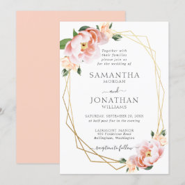 Convites Dourado Casamento Geométrico de Pesseguel Floral E