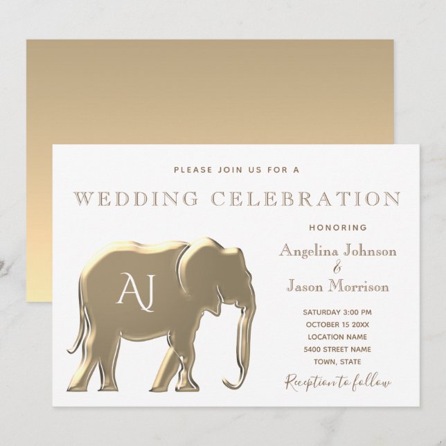 Convites Dourado Casamento Monograma (Frente/Verso)