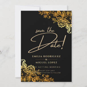 Convites DOURADO casamento preto LACE All-in1 Salve a data