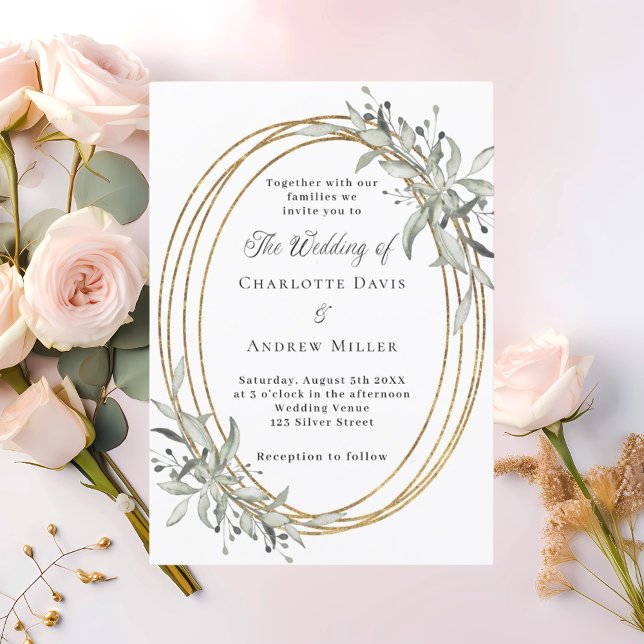 Convites Dourado casamento verde (Criador carregado)