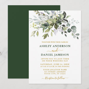 Convites Dourado Casamento Verde Elegante Moderno