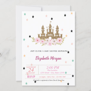 Convites Dourado Castelo de Glitter, Estrelas, Princesa Chá