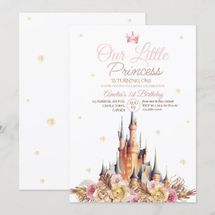 Convites Dourado Castelo Elegante Little Princess Birthday