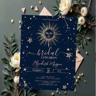 Convites Dourado Celestial Brilho Sol Estrelas Bridal Lunch