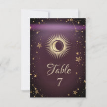 Dourado Celestial Sol E Lua Estrelas Borgonha