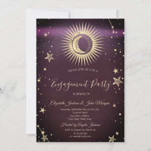 Convites Dourado Celestial Sol E Lua Estrelas Borgonha