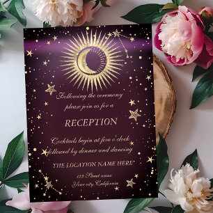 Convites Dourado Celestial Sol E Lua Estrelas Borgonha