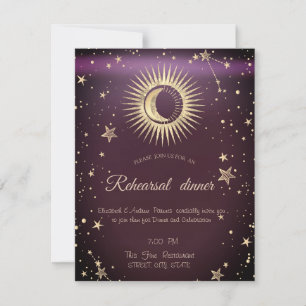 Convites Dourado Celestial Sol E Lua Estrelas Borgonha