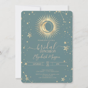 Convites Dourado Celestial Sol Lua Estrelas Almoço Verde Ho