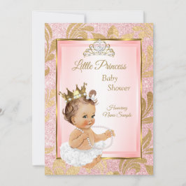 Convites Dourado Chá de fraldas da Princesa Rosa Brunette