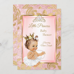 Convites Dourado Chá de fraldas da Princesa Rosa Brunette