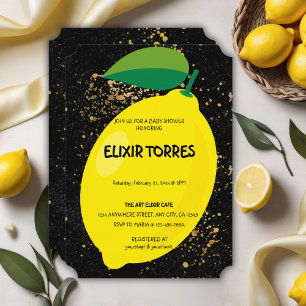 Convites Dourado Chá de fraldas de Lâmpadas  de Lêmon