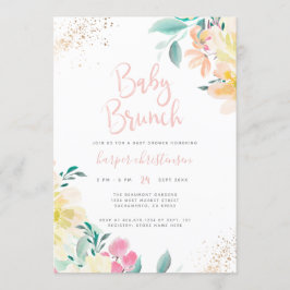 Convites Dourado Chá de fraldas Floral Rosa-Blush Blush Blu