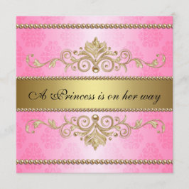 Convites Dourado Chá de fraldas Pink Patterne