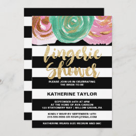 Convites Dourado Chá de Lingerie de texto e faixas brancas