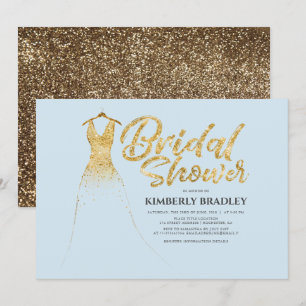 Convites Dourado Chá de panela Azul Dusty Glitter Weding