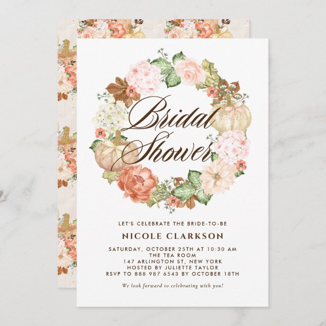 Convites Dourado Chá de panela de queda da parede de Pumpki (Frente/Verso)