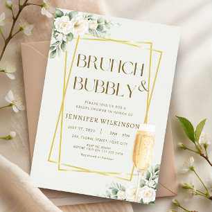 Convites Dourado Chá de panela Floral Brunch e Bubbles